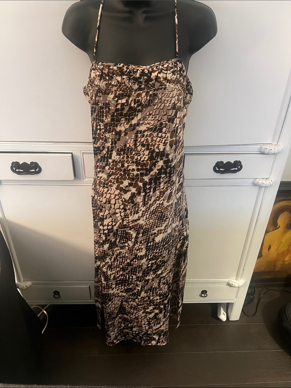 Anthropologie- Snake Print Slip Dress in Brown and Cream